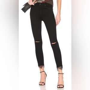 MOTHER black swooner dagger fray Skinny Jeans
